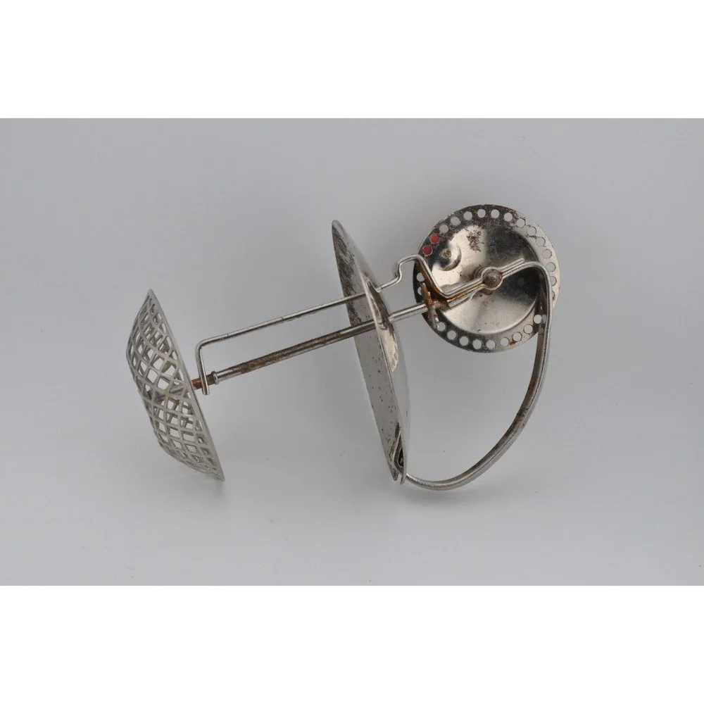Egg Hand Mixer OS Silver‎ Fair Vintage Primitive Mesh Basket Wood Crank